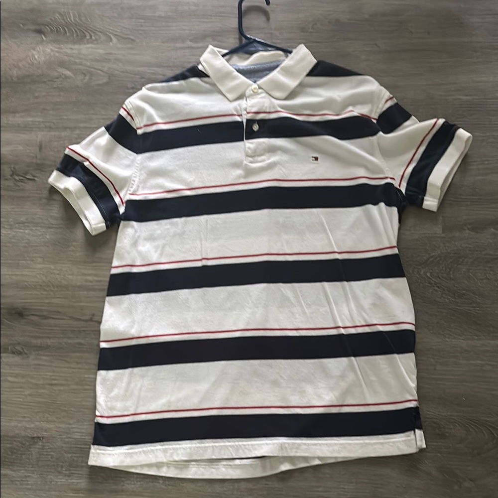 Tommy Hilfiger White and Navy Striped Polo Shirt